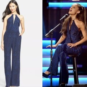 Diane Von Furstenberg Silk Blue Black Silk Swirl Tie V-neck Jumpsuit Size 6